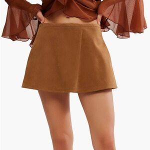 Free People Tan Faux Suede Skater Skort